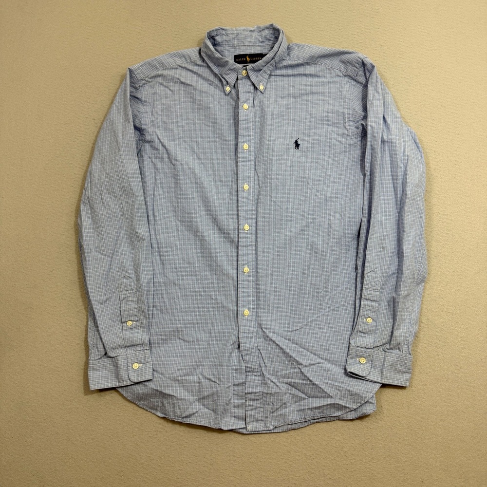 Polo Ralph Lauren Button Down Shirt Mens XL Blue Plaid Classic Fit Long Sleeve